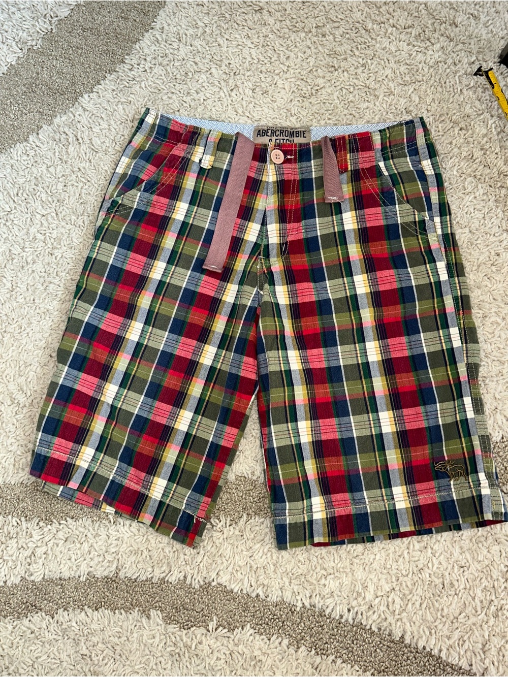 Vintage Abercrombie & Fitch drawstring madras Plaid  Shorts Men's 34 Y2K colorfu